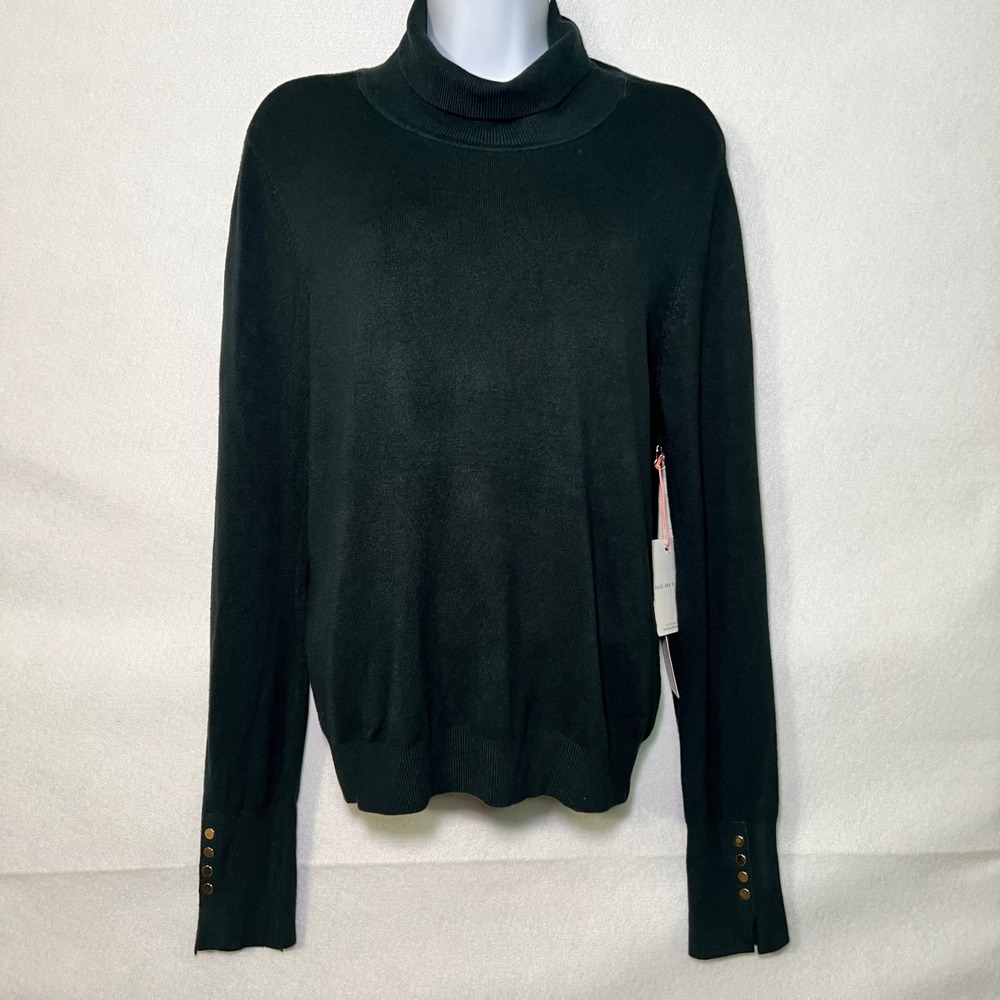 New Skies Are Blue Womens XL Green Cozy Cottage Mock Neck Button Cuff Sweater